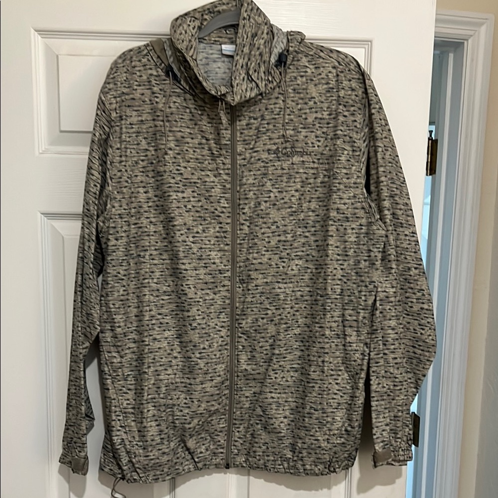 Columbia Gray Patterned Jacket Waterproof Mens Lg - image 1